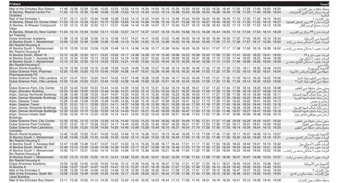 Bus F36 Friday Timetable 2