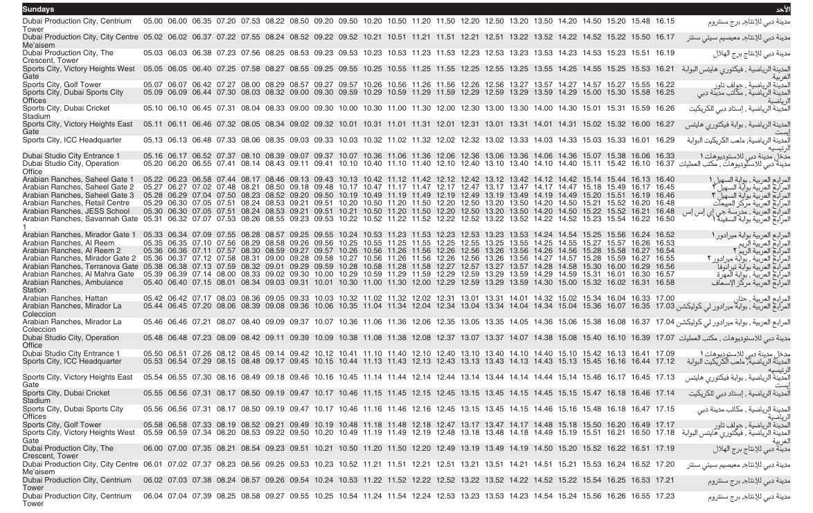 Bus J02 Sunday Timetable 1