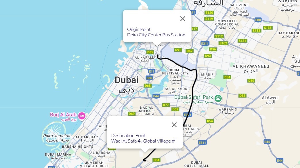 Deira To Global Village Route Map