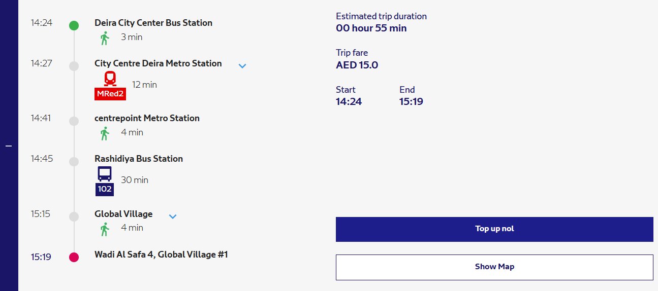 Fastest And Cheapest Route Available For Deira To Global Village