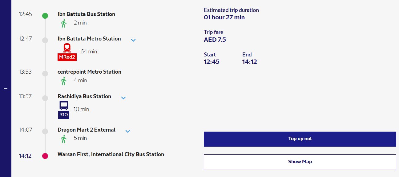 Fastest And Cheapest Route Available For Ibn Battuta To International City​