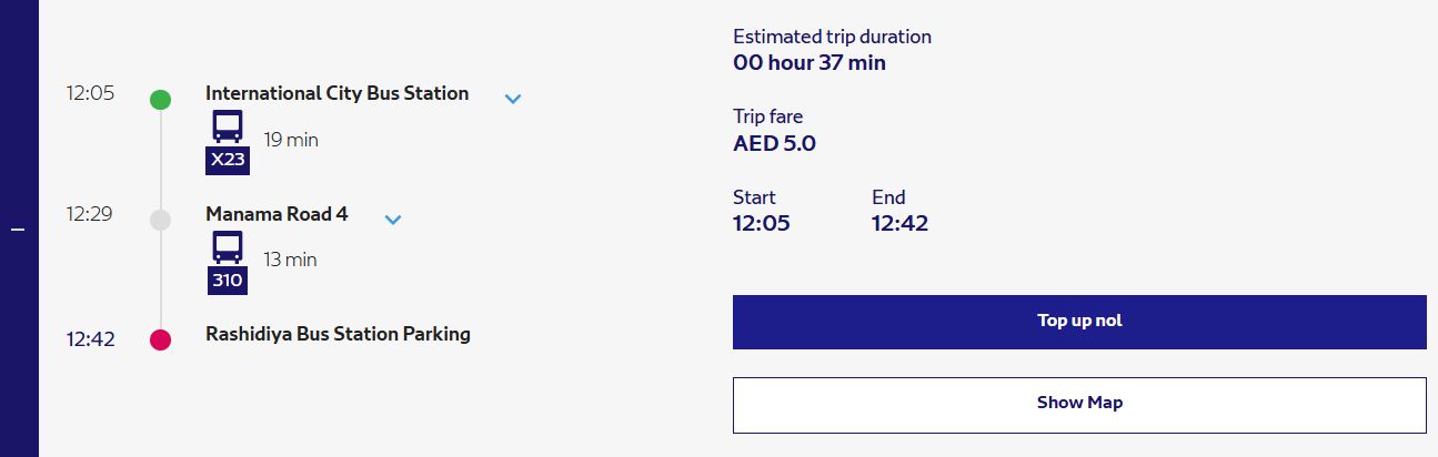 Fastest And Cheapest Route Available For International City To Rashidiya