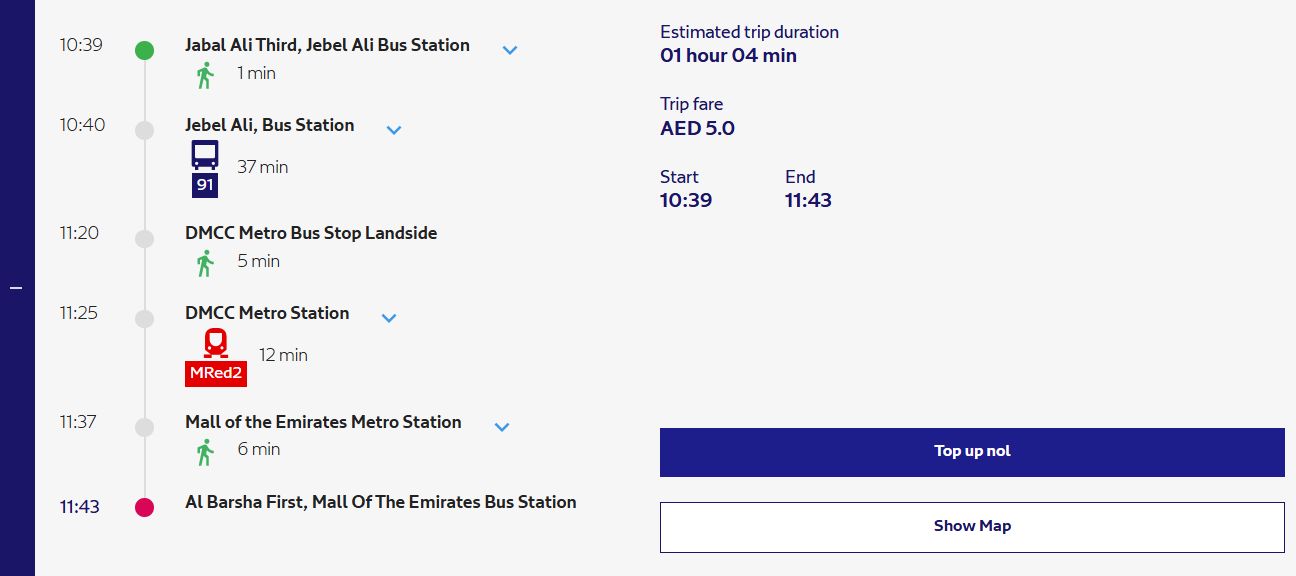 Fastest And Cheapest Route Available For Jebel Ali To Mall Of Emirates​