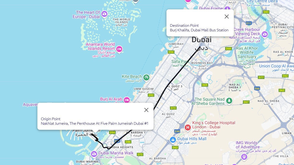 Five Palm Jumeirah To Dubai Mall Route Map