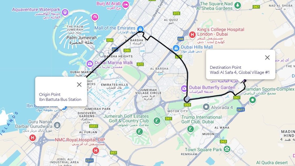 Ibn Battuta To Global Village Route Map