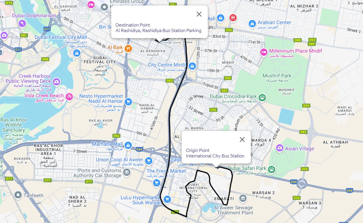 International City To Rashidiya Route Map