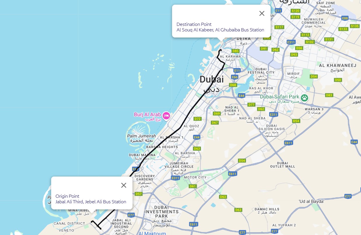 Jebel Ali To Al Ghubaiba Route Map