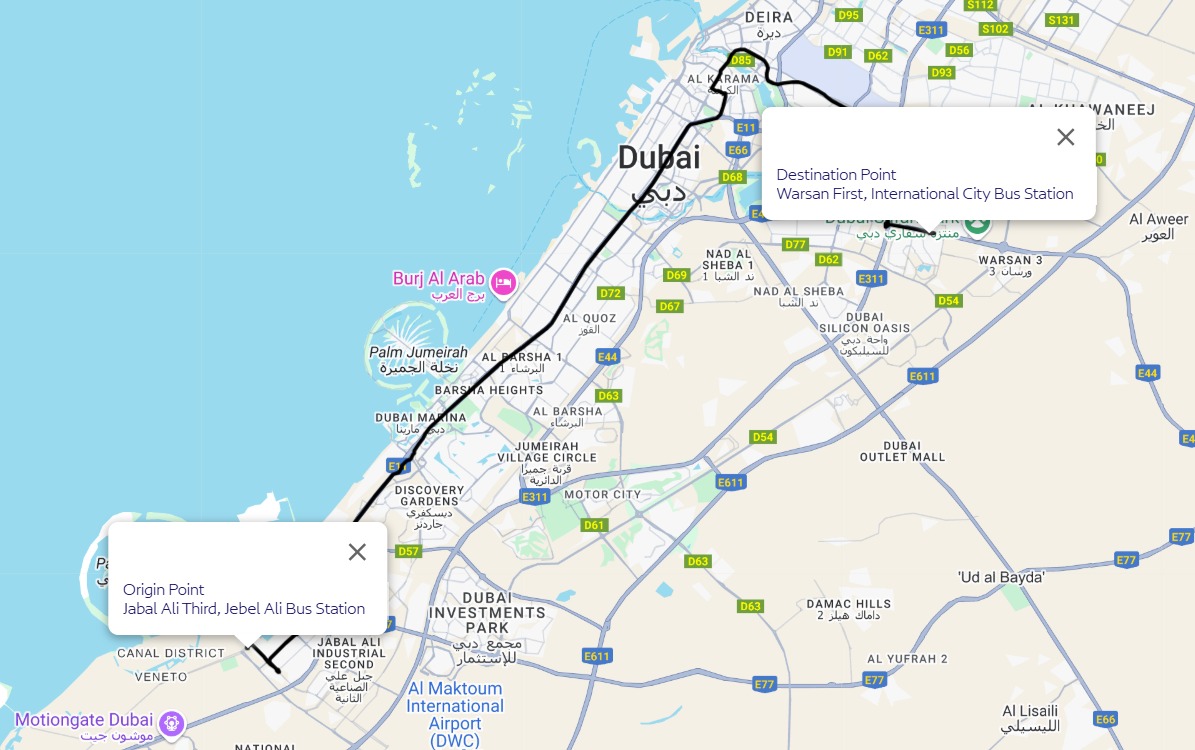 Jebel Ali To International City Route Map