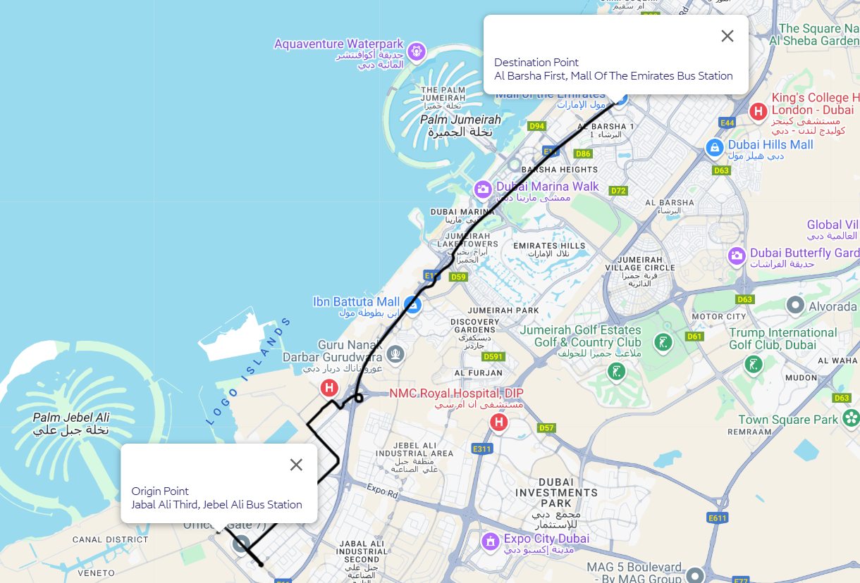 Jebel Ali To Mall Of Emirates​ Route Map