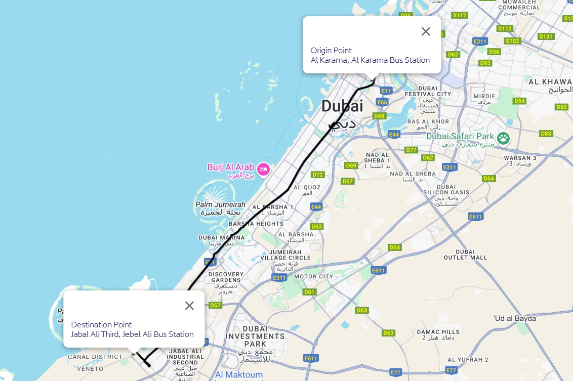 Karama To Jebel Ali Route Map