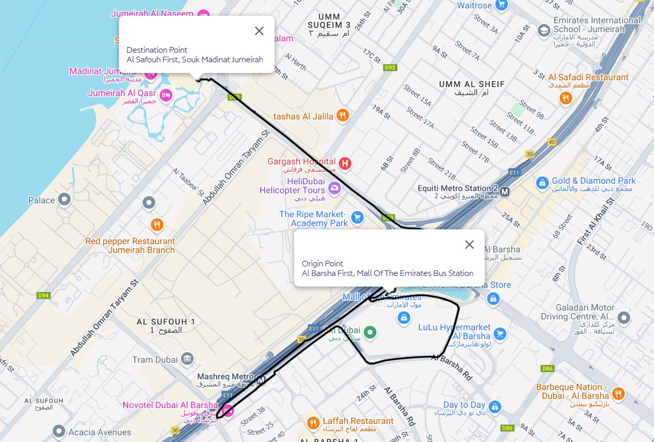 Mall Of Emirates To Souk Madinat Jumeirah Route Map