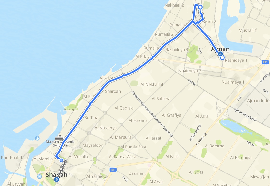 Ajman To Sharjah By Bus Map Route