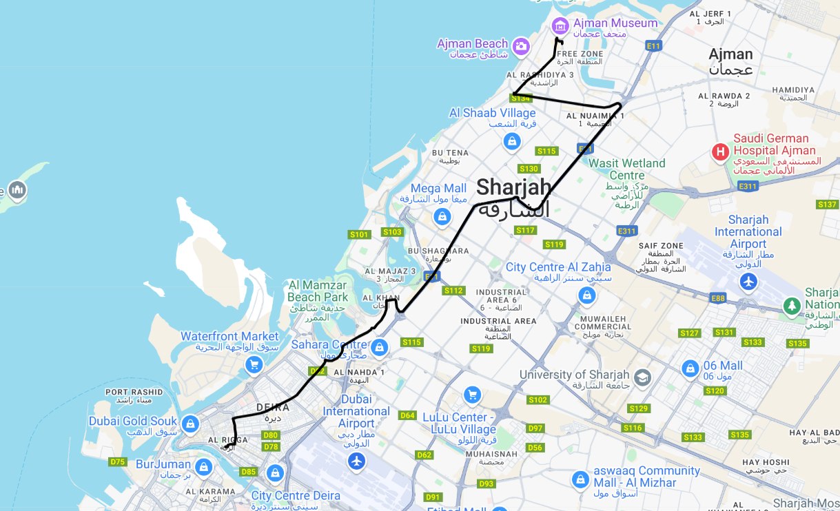 Ajman To Union Route Map