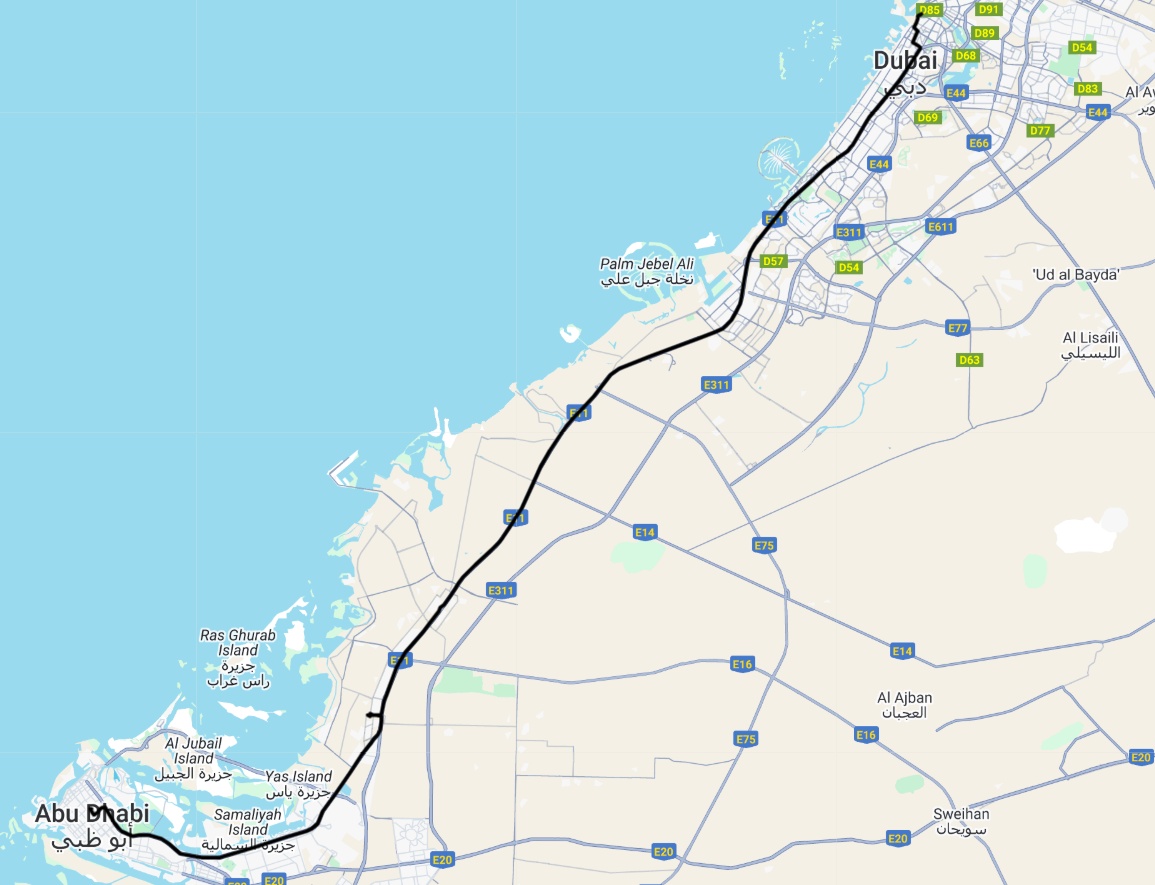 Bur Dubai To Abu Dhabi Route Map