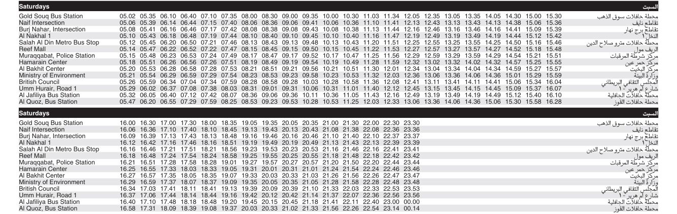 Bus 10 Saturday Timetable