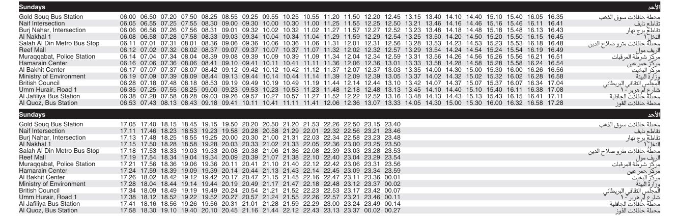 Bus 10 Sunday Timetable