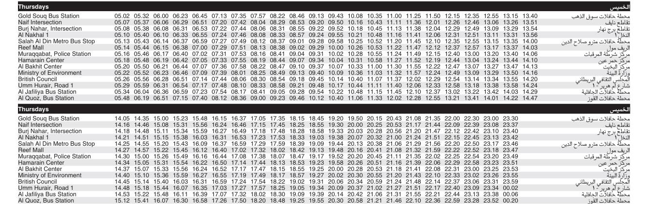 Bus 10 Thursday Timetable