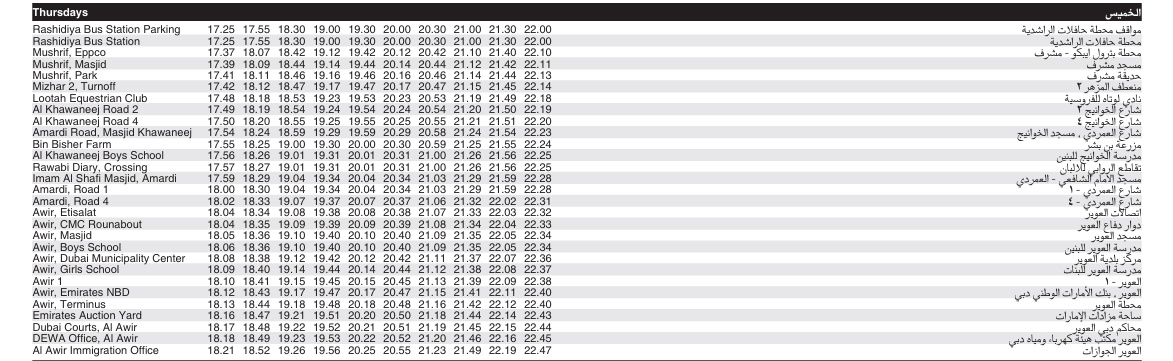 Bus 11 Thursday Timetable 2