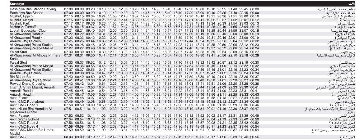 Bus 16 Sunday Timetable