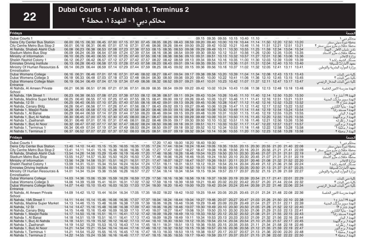 Bus 22 Friday Timetable 1