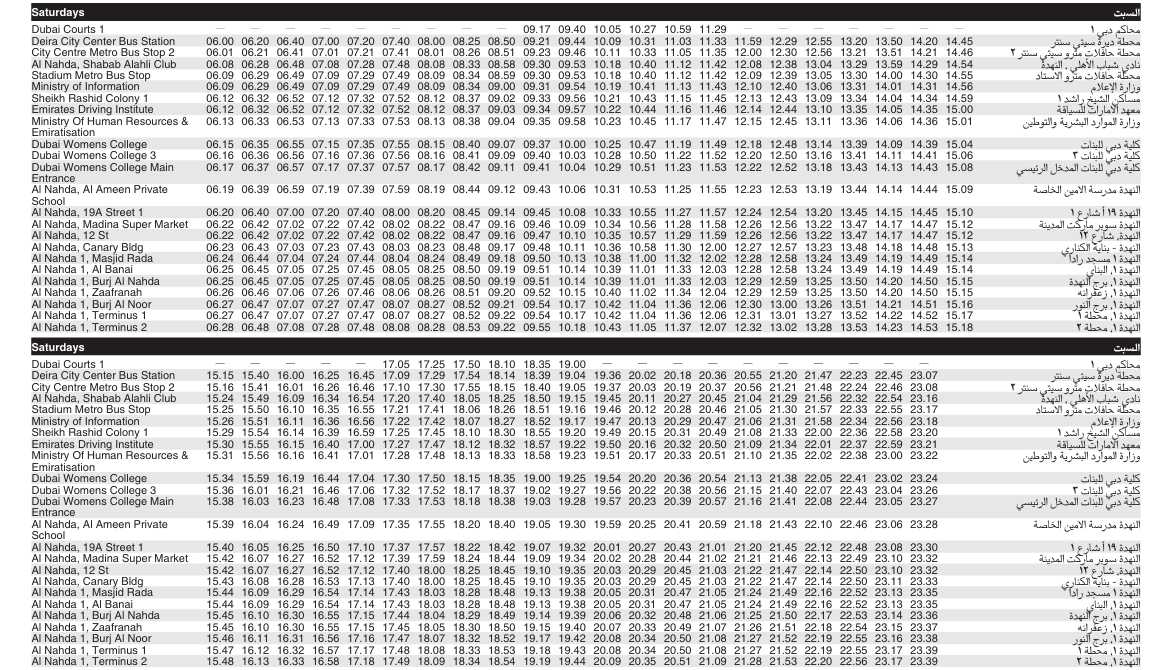 Bus 22 Saturday Timetable