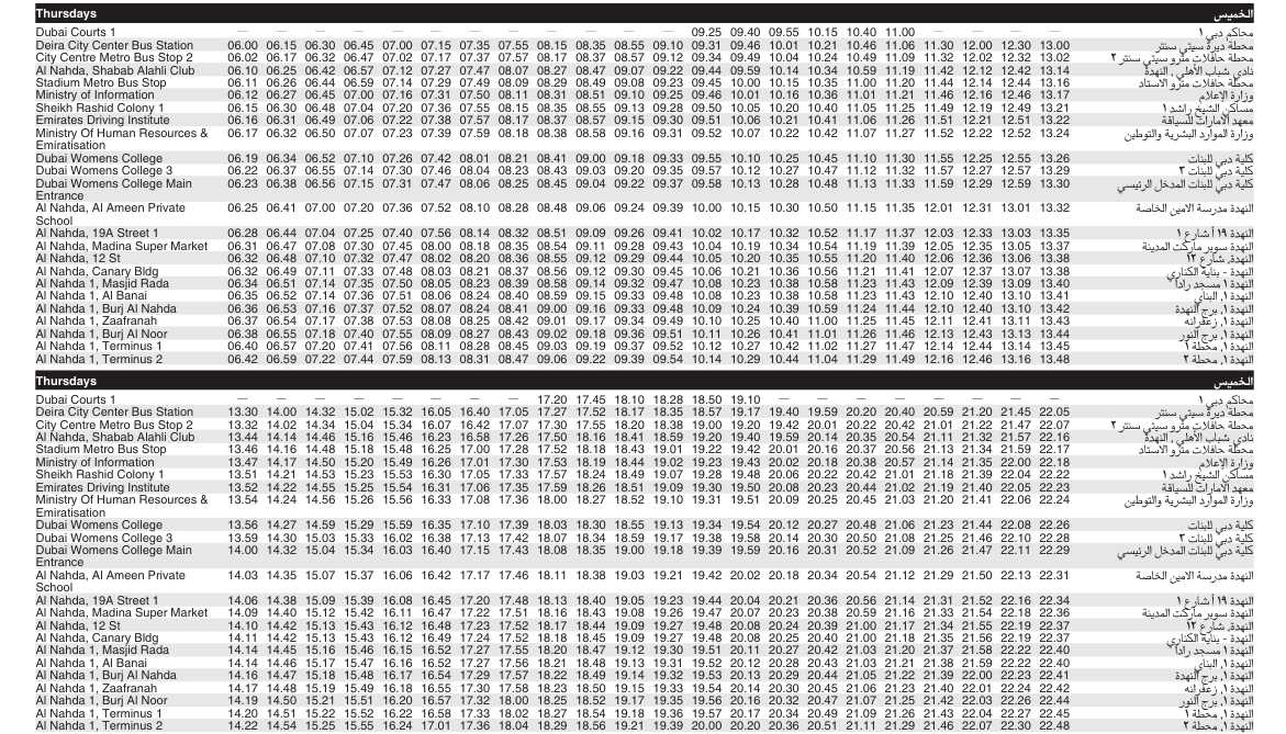 Bus 22 Thursday Timetable 1