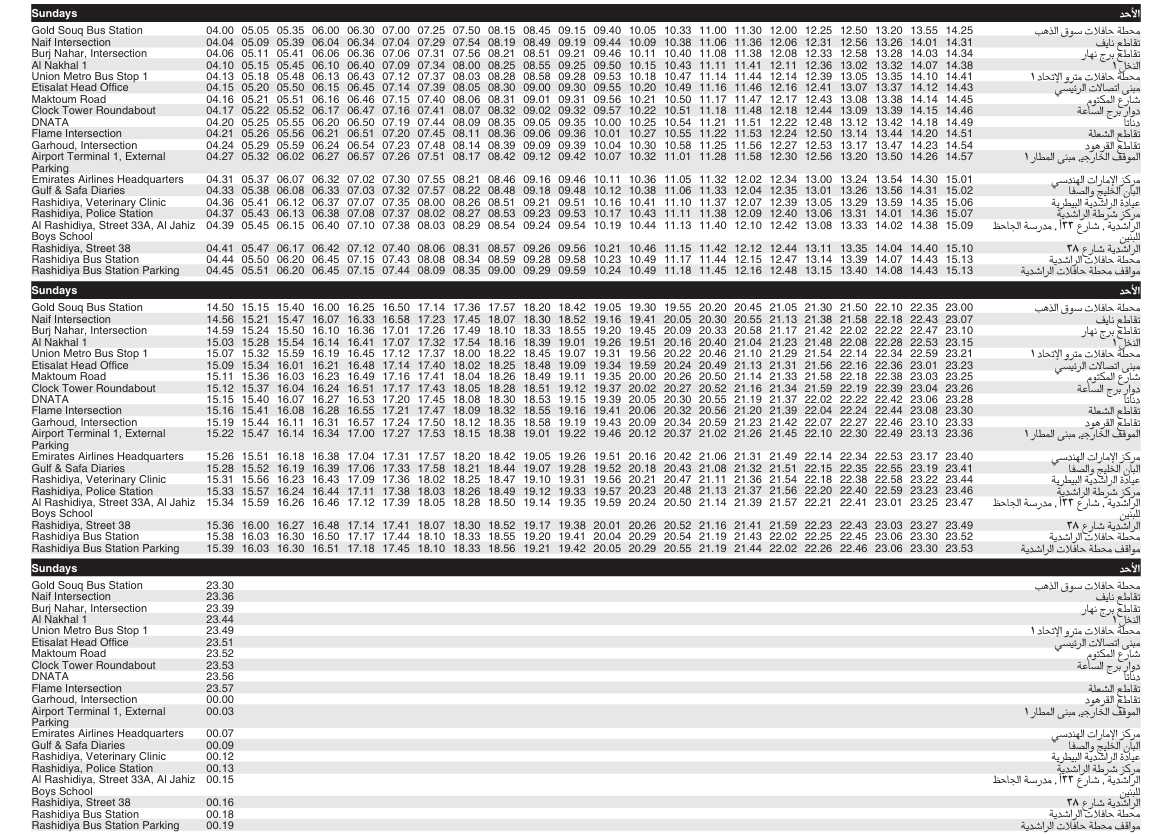 Bus 25 Sunday Timetable