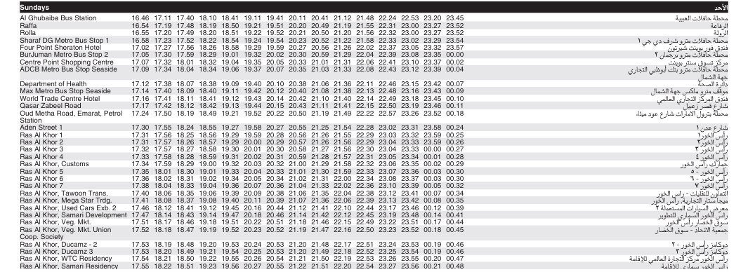 Bus 61 Sunday Timetable