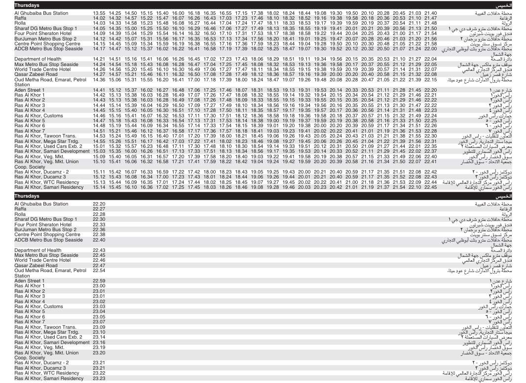 Bus 61 Thursday Timetable