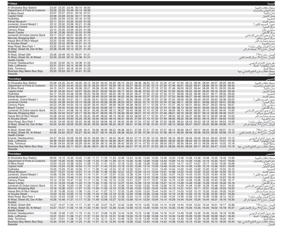 Bus 9 Friday & Thursday Timetable