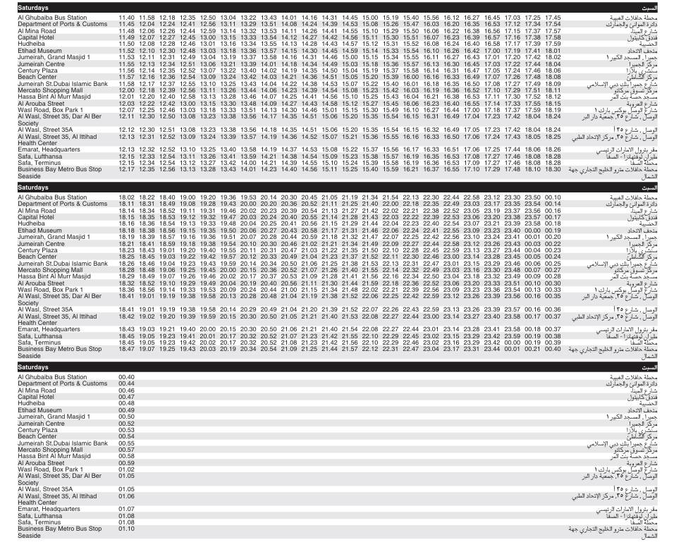 Bus 9 Saturday Timetable