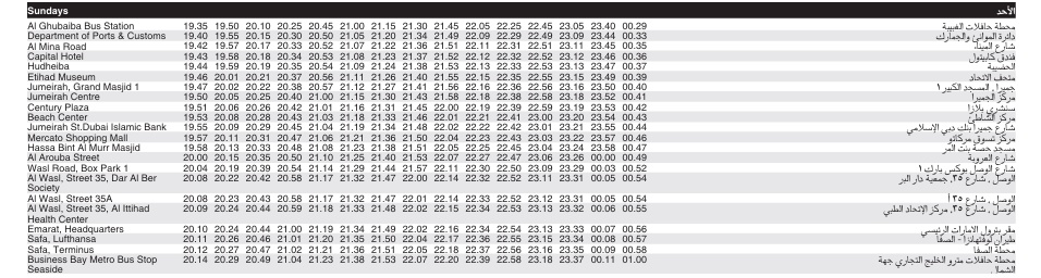 Bus 9 Sunday Timetable