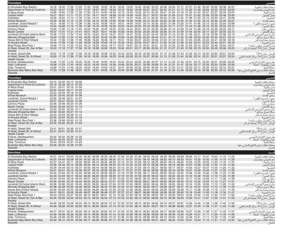 Bus 9 Thursday & Saturday Timetable