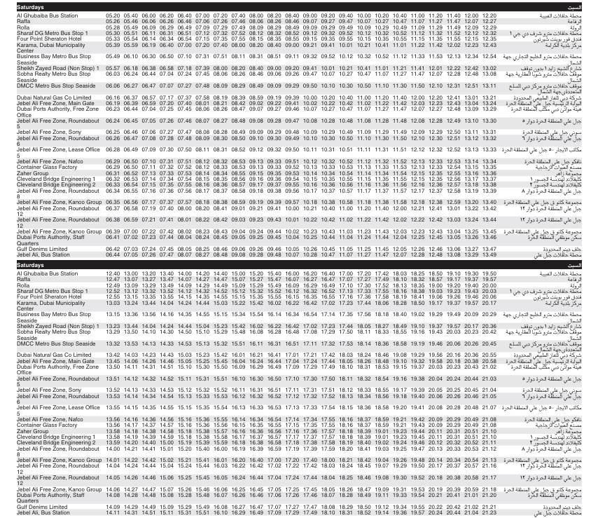 Bus 91 Saturday Timetable