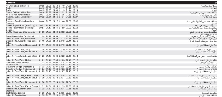 Bus 91 Sunday Timetable 2