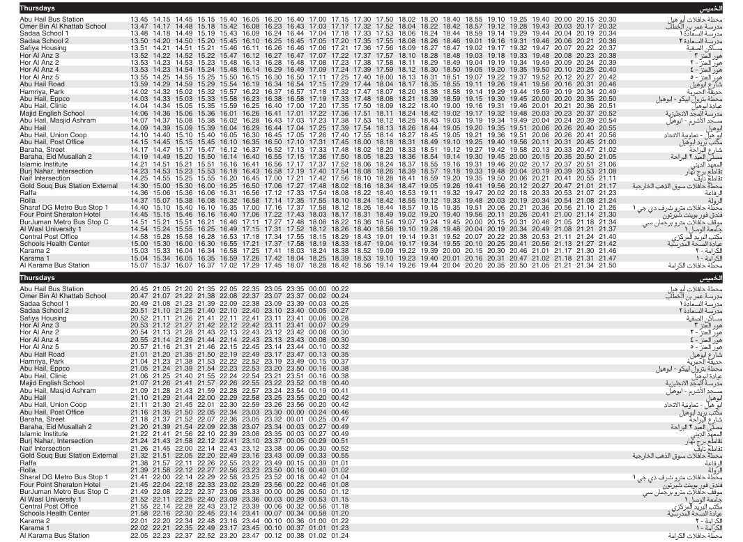 Bus C03 Thursday Timetable