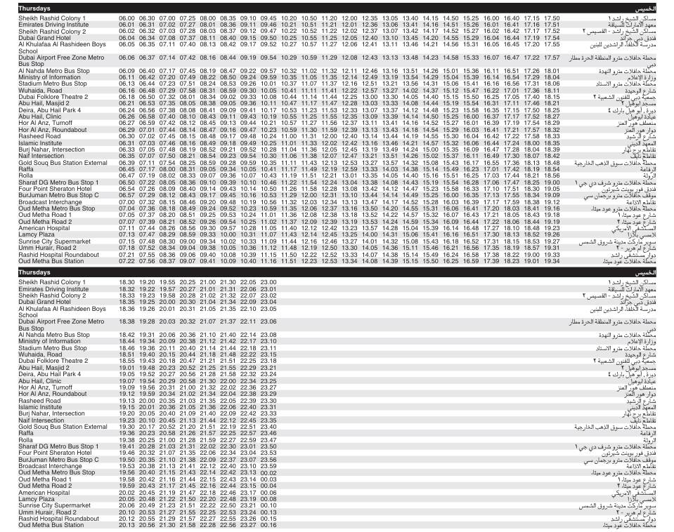 Bus C18 Thursday Timetable