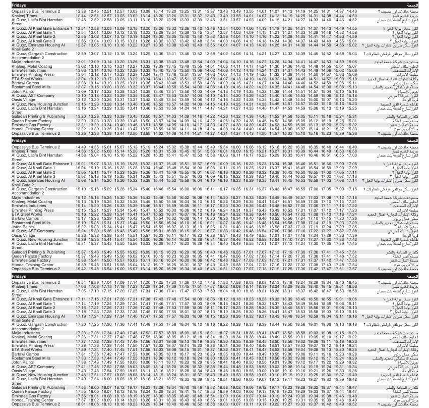 Bus F15 Friday Timetable 2