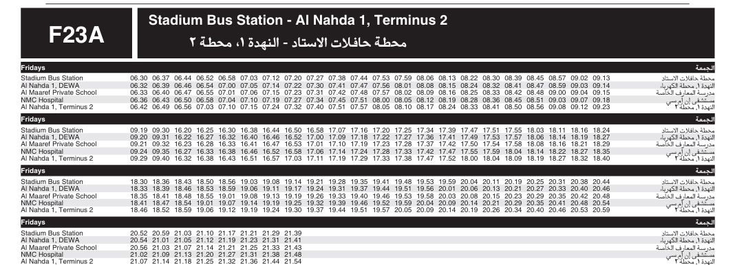 Bus F23a Day Timetable