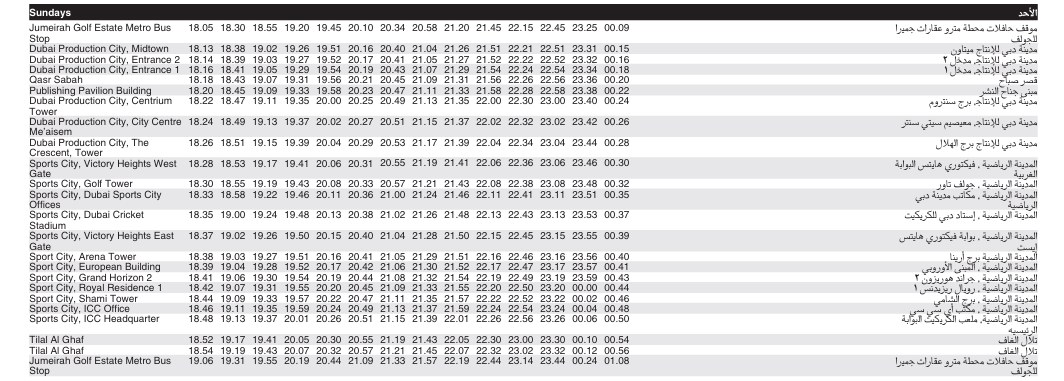 Bus F38 Sunday Timetable