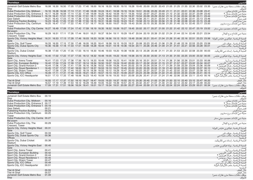 Bus F38 Thursday Timetable