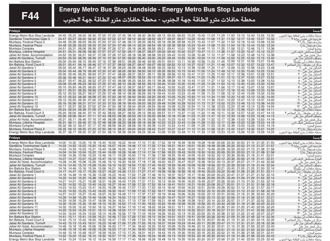 Bus F44 Friday Timetable 1