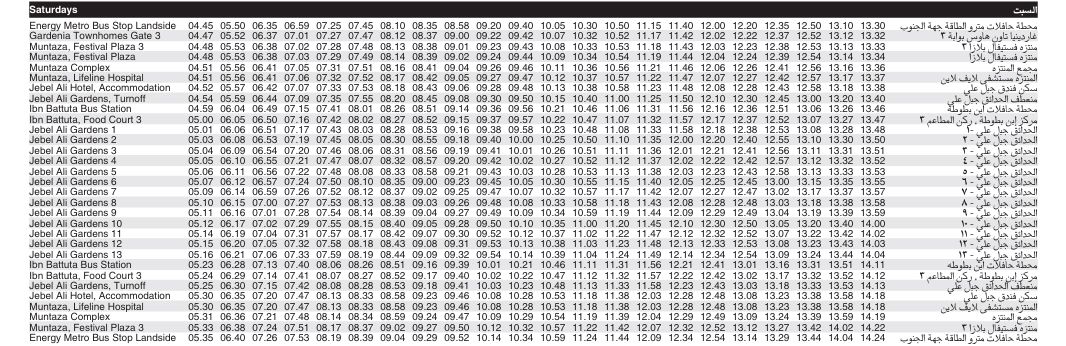 Bus F44 Saturday Timetable 1