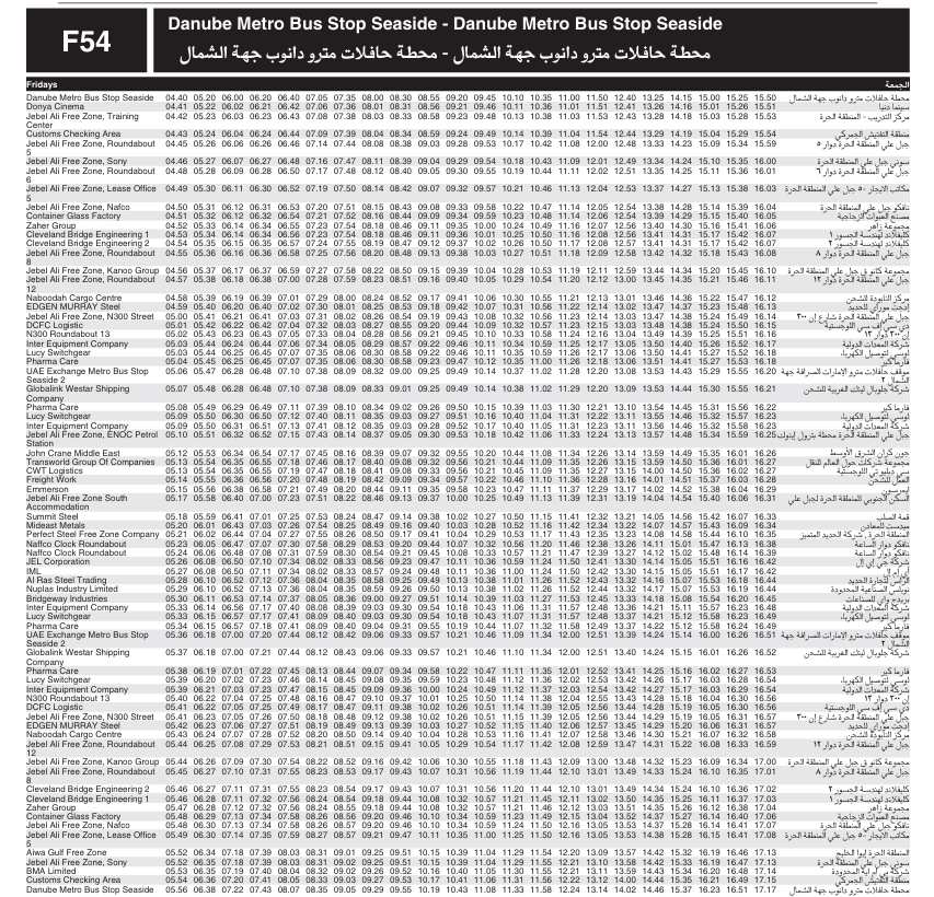 Bus F54 Friday Timetable 1