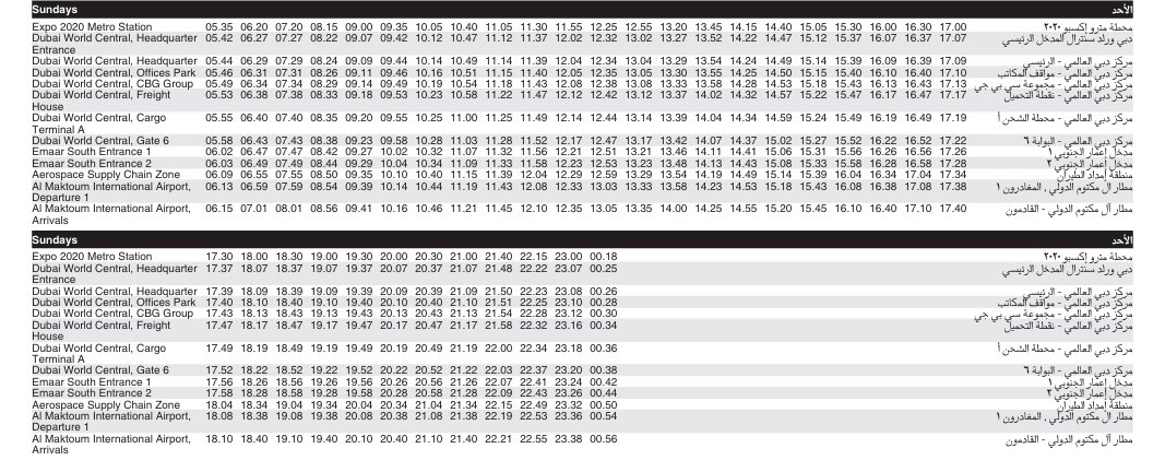 Bus F55 Sunday Timetable