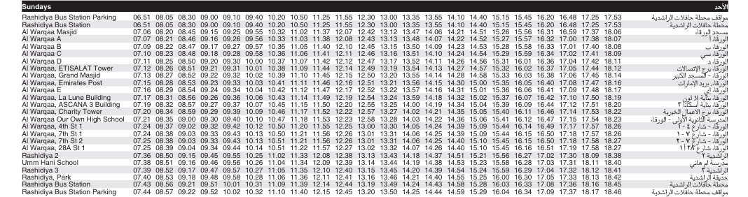 Bus F61 Sunday Timetable 1