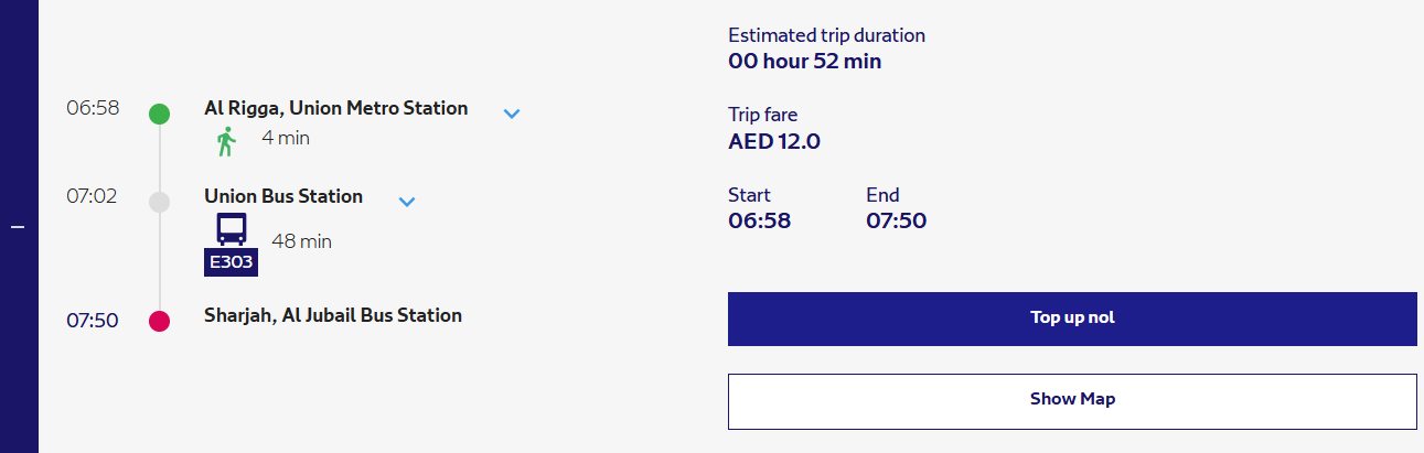 Cheapest Route Available For Union Metro Station To Sharjah