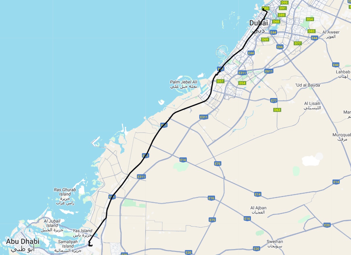 Dubai To Abu Dhabi Airport Route Map