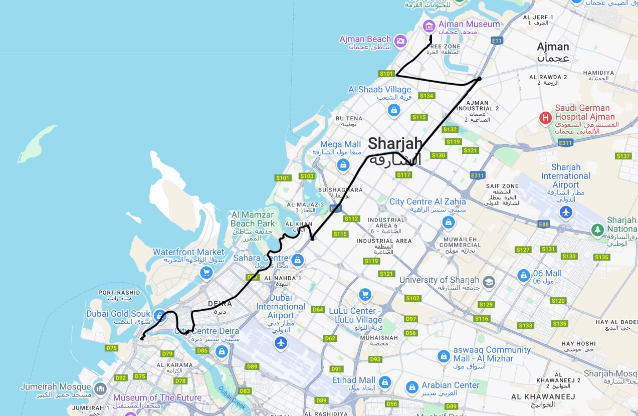 Dubai To Ajman Route Map