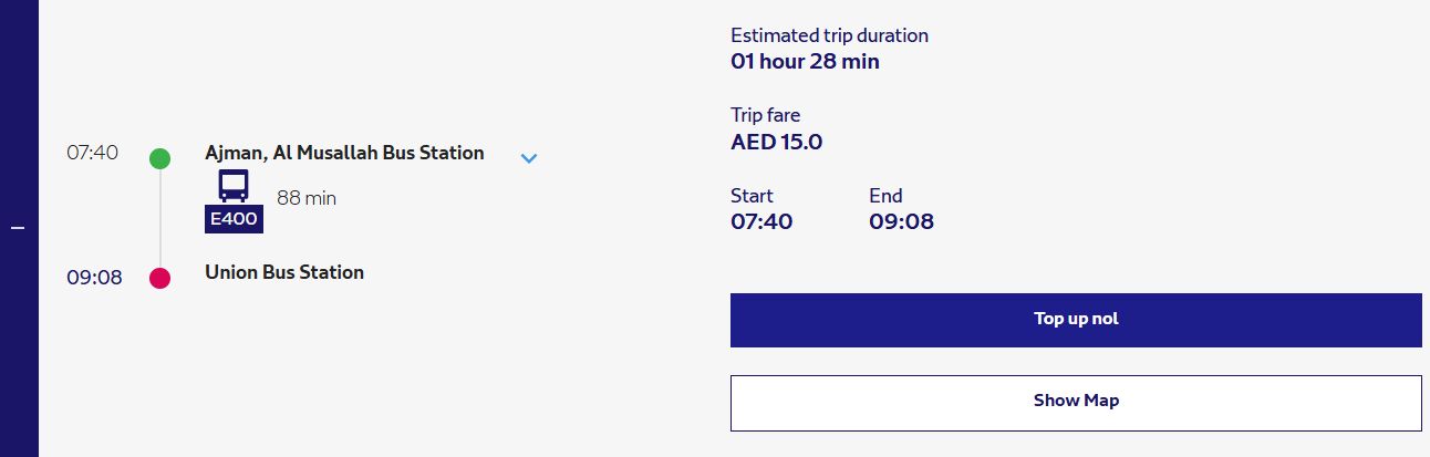 Fastest And Cheapest Route Available For Ajman To Union